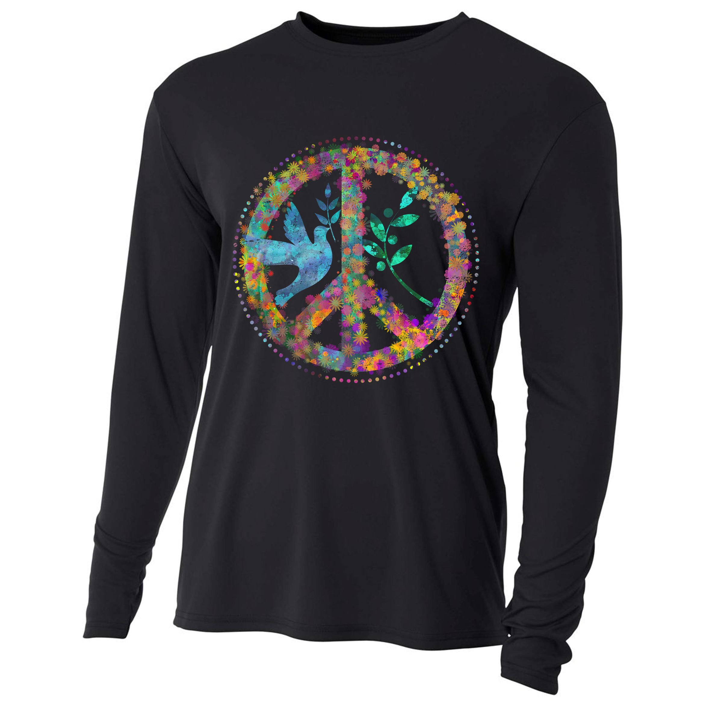 Earth Watercolor Peace Sign Cooling Performance Long Sleeve Crew