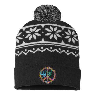 Earth Watercolor Peace Sign USA-Made Snowflake Beanie