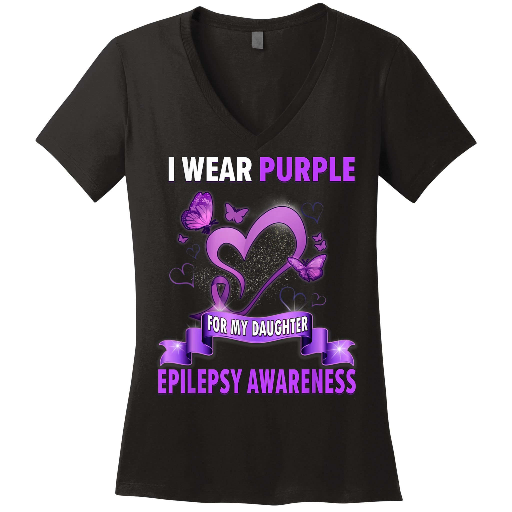 Epilepsy Awareness S I Wear Purple For My Daughter Women's V-Neck T-Shirt