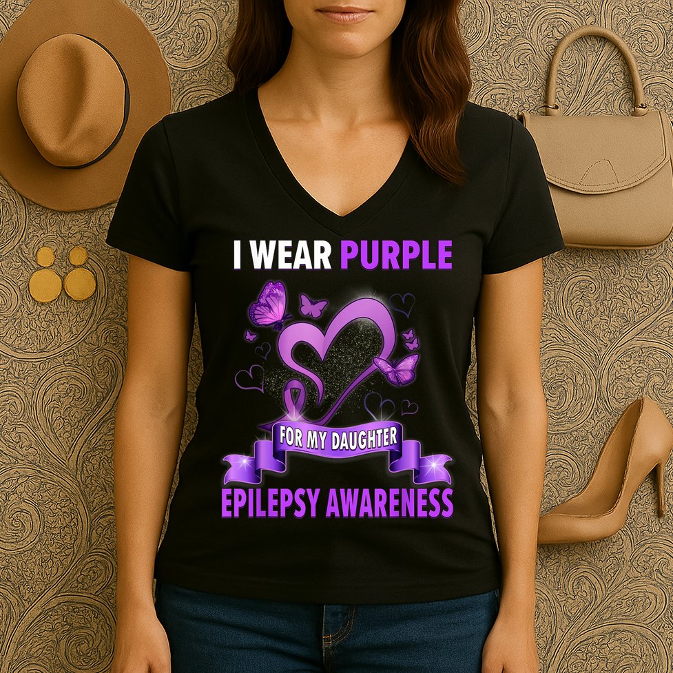 Epilepsy Awareness S I Wear Purple For My Daughter Women's V-Neck T-Shirt