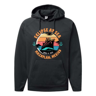 Eclipse At Sea MazatláN Mexico Total Solar Eclipse Performance Fleece Hoodie