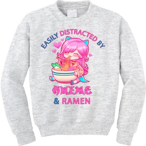 Easily Distracted By Anime & Ramen Kids Sweatshirt