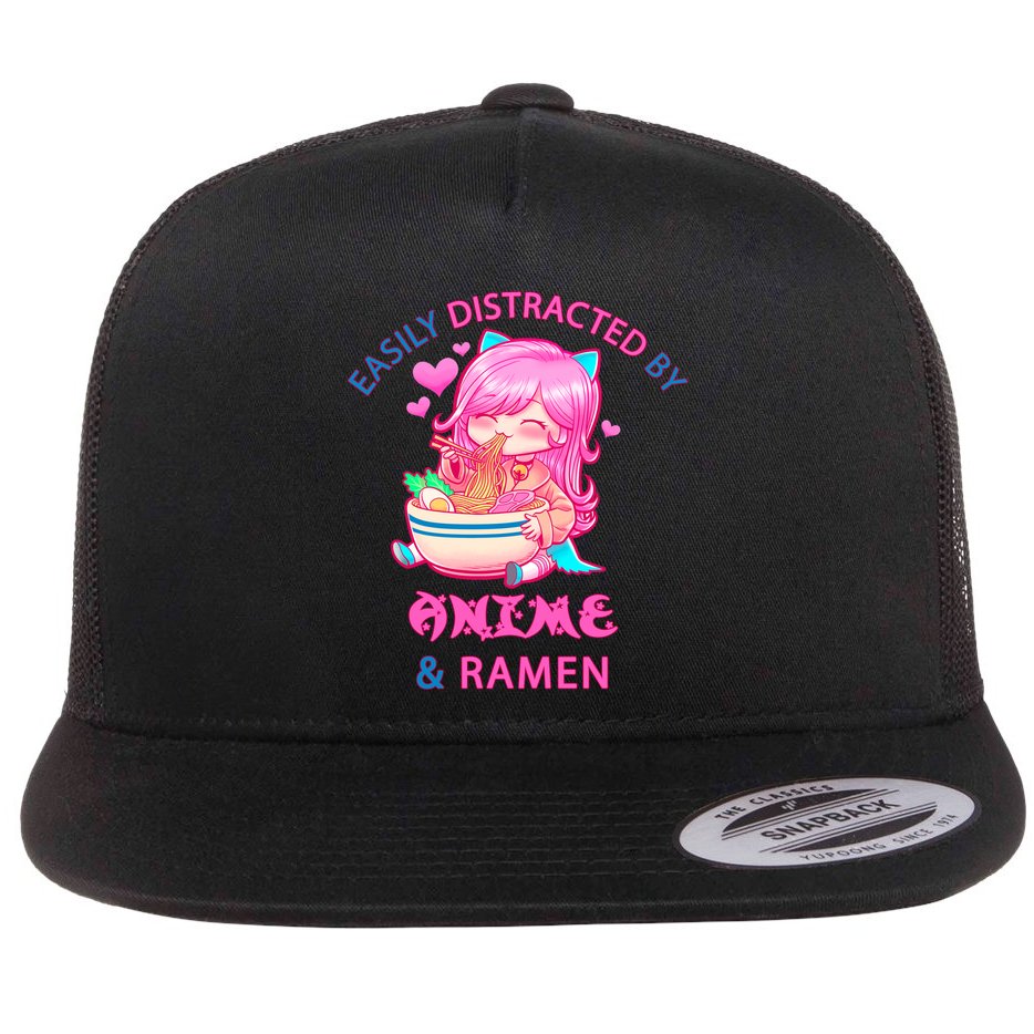 Easily Distracted By Anime & Ramen Flat Bill Trucker Hat