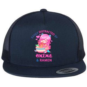 Easily Distracted By Anime & Ramen Flat Bill Trucker Hat