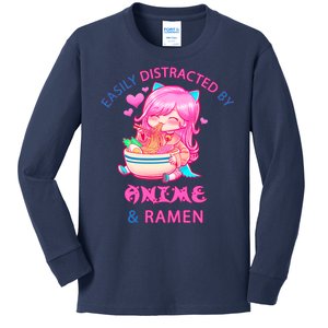 Easily Distracted By Anime & Ramen Kids Long Sleeve Shirt