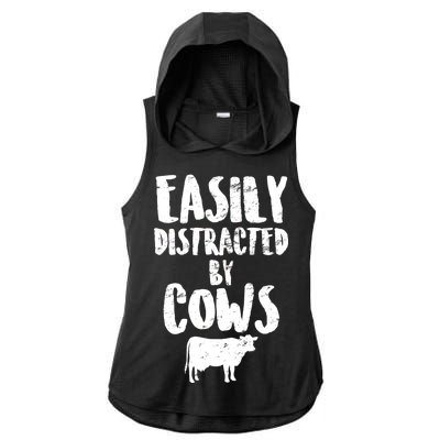 Easily Distracted By Cows Ladies PosiCharge Tri-Blend Wicking Draft Hoodie Tank