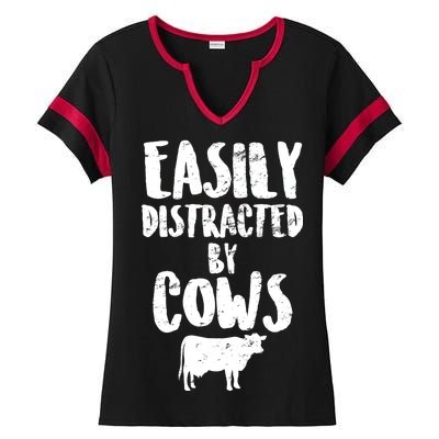 Easily Distracted By Cows Ladies Halftime Notch Neck Tee