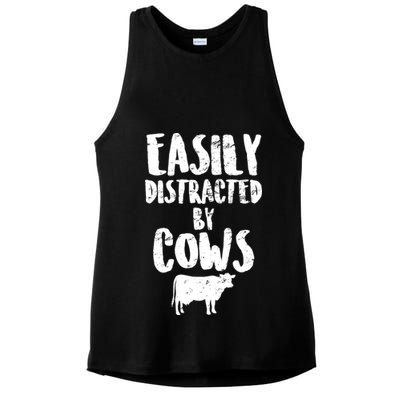 Easily Distracted By Cows Ladies PosiCharge Tri-Blend Wicking Tank