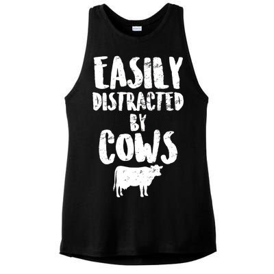 Easily Distracted By Cows Ladies PosiCharge Tri-Blend Wicking Tank