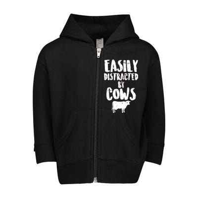 Easily Distracted By Cows Toddler Zip Fleece Hoodie