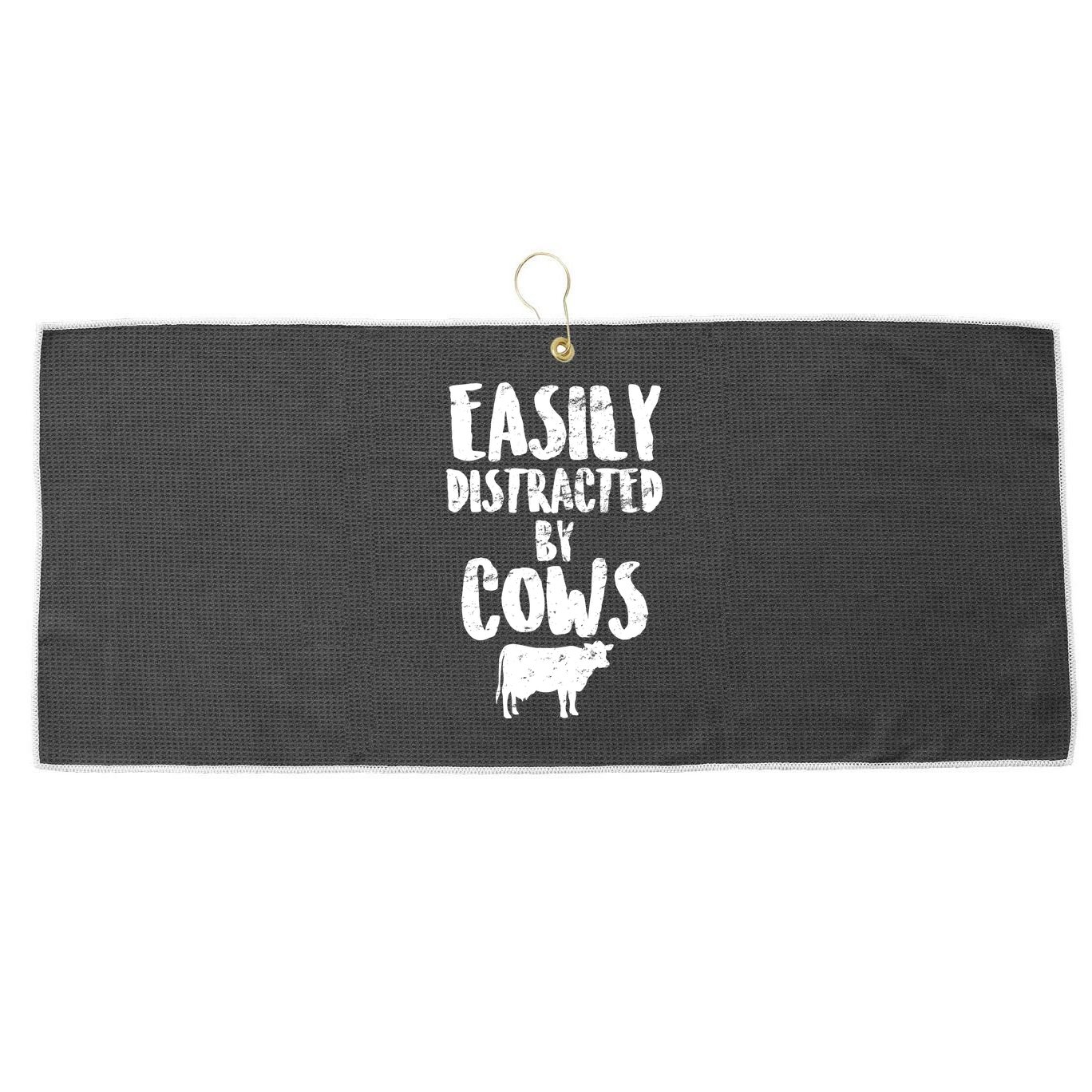 Easily Distracted By Cows Large Microfiber Waffle Golf Towel
