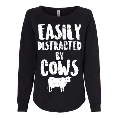 Easily Distracted By Cows Womens California Wash Sweatshirt