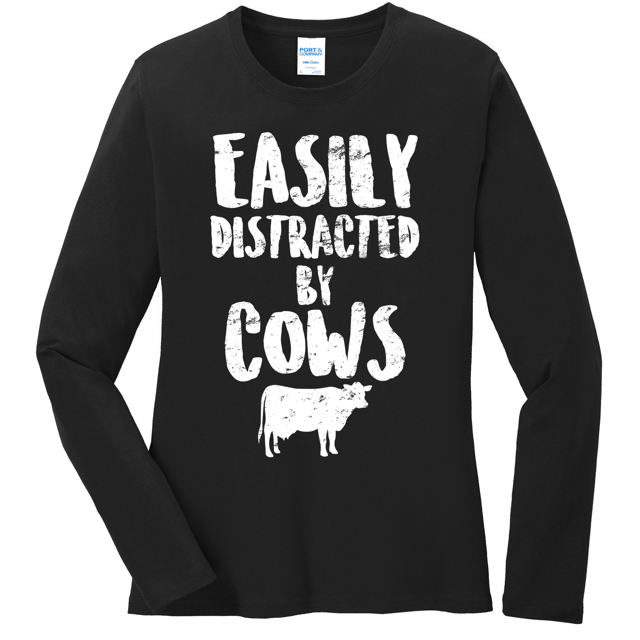 Easily Distracted By Cows Ladies Long Sleeve Shirt