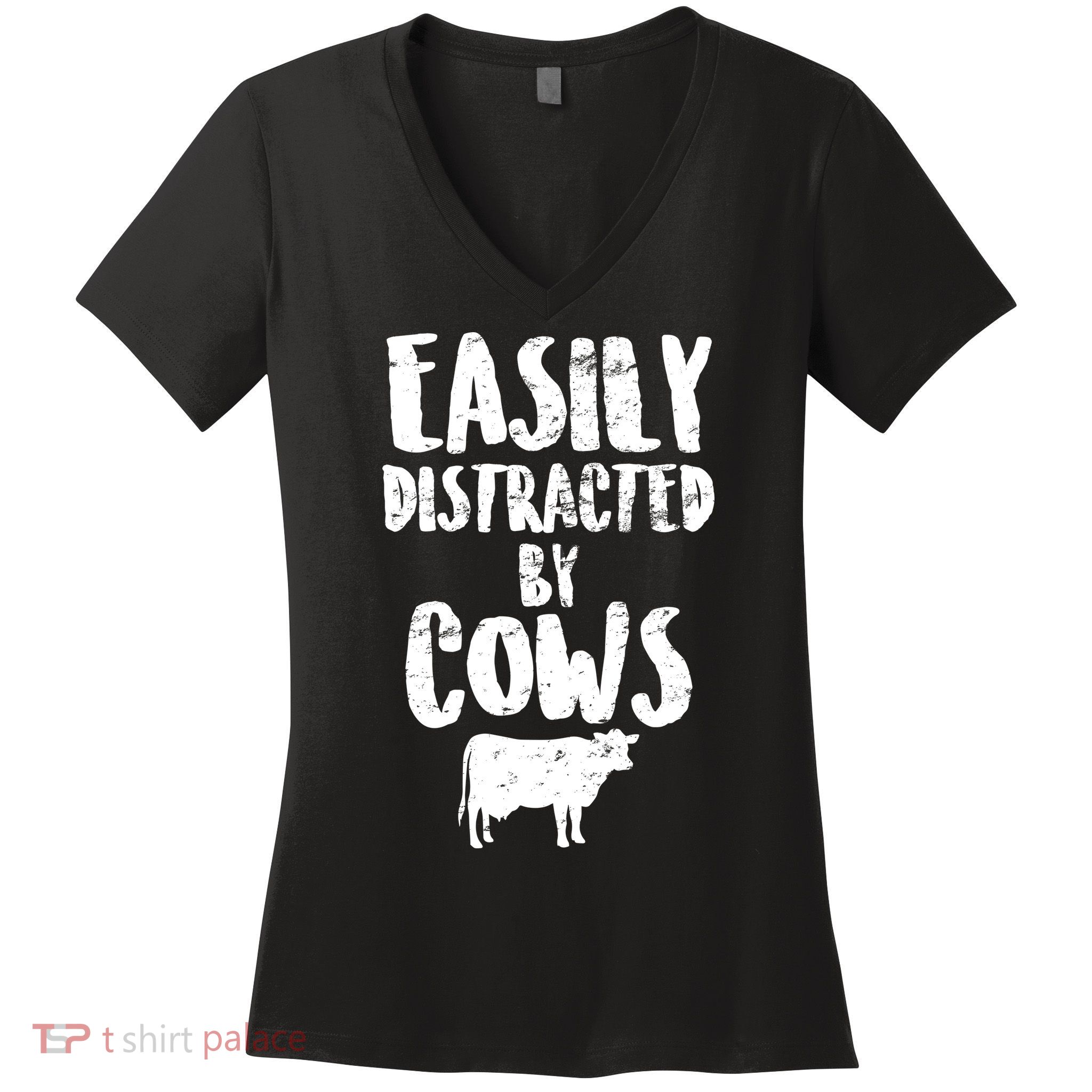 Easily Distracted By Cows Women's V-Neck T-Shirt