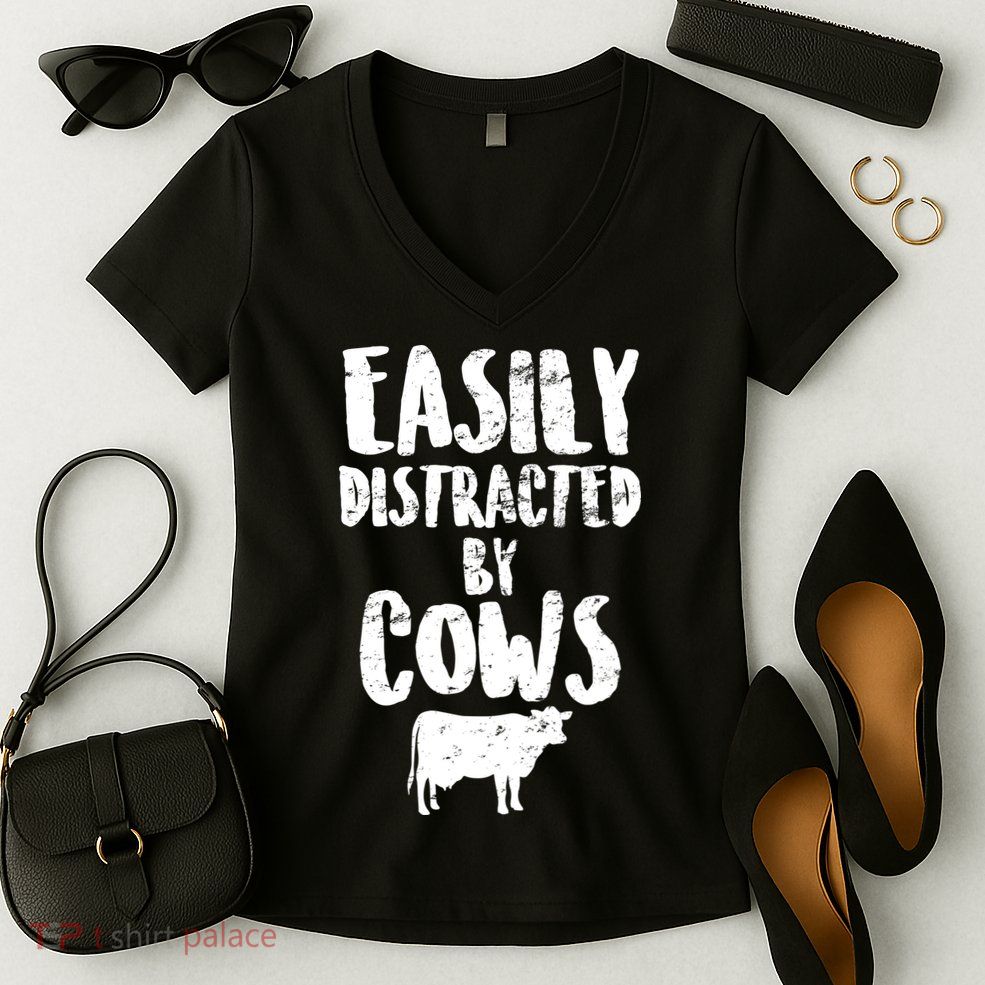 Easily Distracted By Cows Women's V-Neck T-Shirt