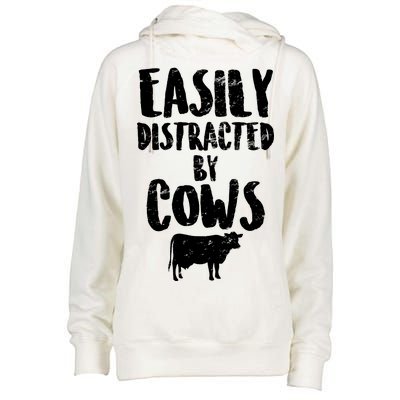 Easily Distracted By Cows Womens Funnel Neck Pullover Hood