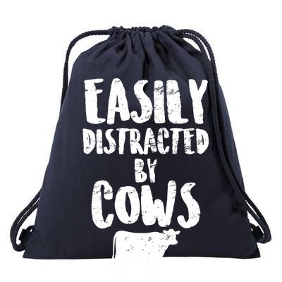 Easily Distracted By Cows Drawstring Bag