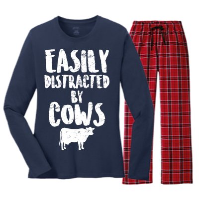 Easily Distracted By Cows Women's Long Sleeve Flannel Pajama Set 