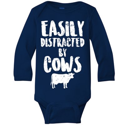 Easily Distracted By Cows Baby Long Sleeve Bodysuit