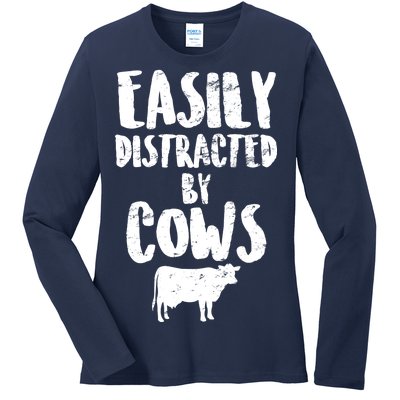 Easily Distracted By Cows Ladies Long Sleeve Shirt