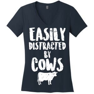 Easily Distracted By Cows Women's V-Neck T-Shirt