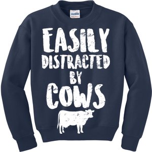 Easily Distracted By Cows Kids Sweatshirt