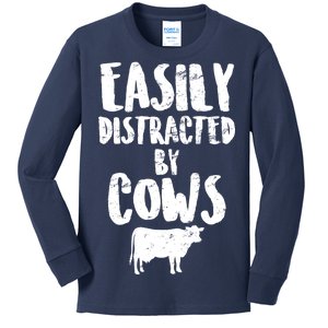 Easily Distracted By Cows Kids Long Sleeve Shirt