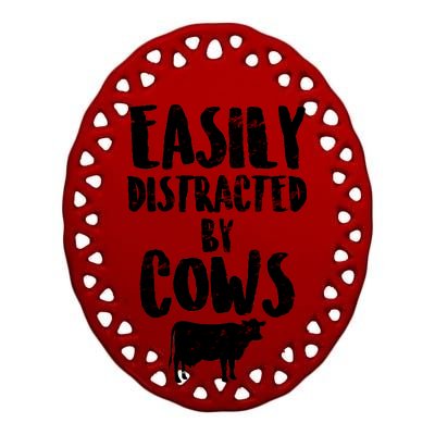 Easily Distracted By Cows Ceramic Oval Ornament