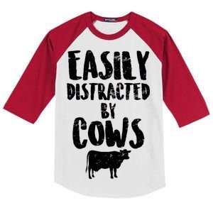 Easily Distracted By Cows Kids Colorblock Raglan Jersey