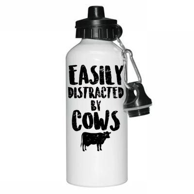 Easily Distracted By Cows Aluminum Water Bottle