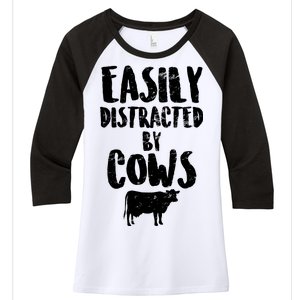 Easily Distracted By Cows Women's Tri-Blend 3/4-Sleeve Raglan Shirt