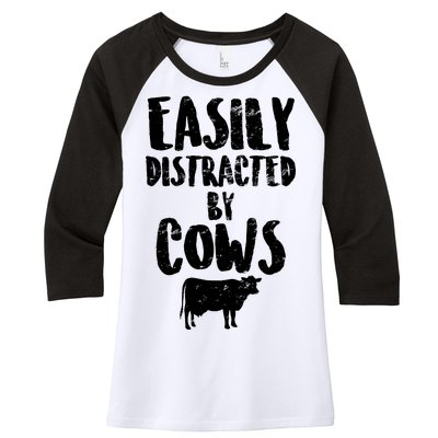 Easily Distracted By Cows Women's Tri-Blend 3/4-Sleeve Raglan Shirt