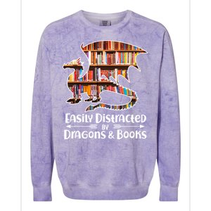 Easily Distracted By Dragons And Books Colorblast Crewneck Sweatshirt