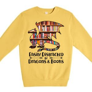 Easily Distracted By Dragons And Books Premium Crewneck Sweatshirt