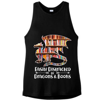 Easily Distracted By Dragons And Books Ladies PosiCharge Tri-Blend Wicking Tank