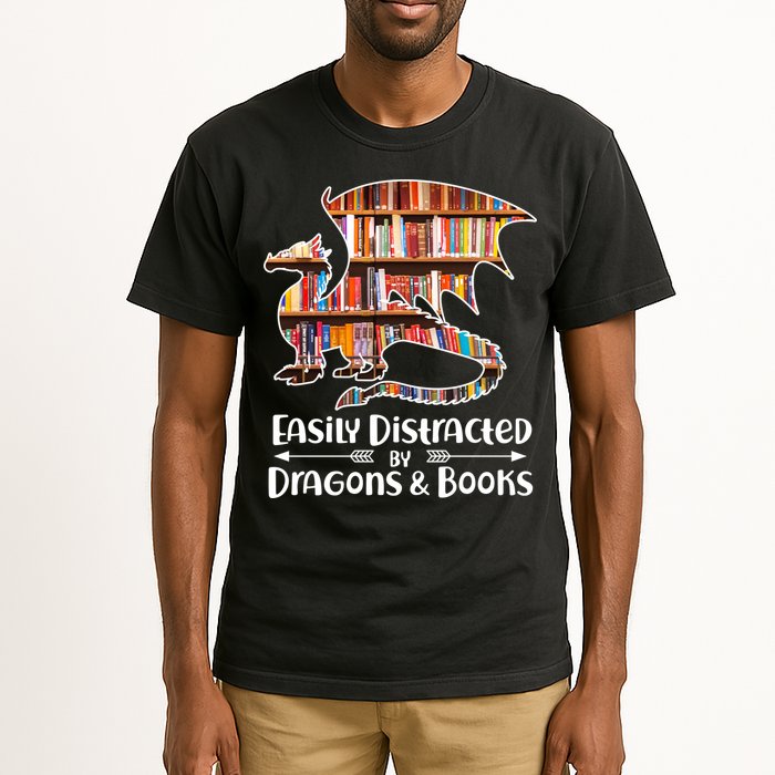 Easily Distracted By Dragons And Books Tall T-Shirt