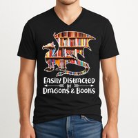 Easily Distracted By Dragons And Books V-Neck T-Shirt