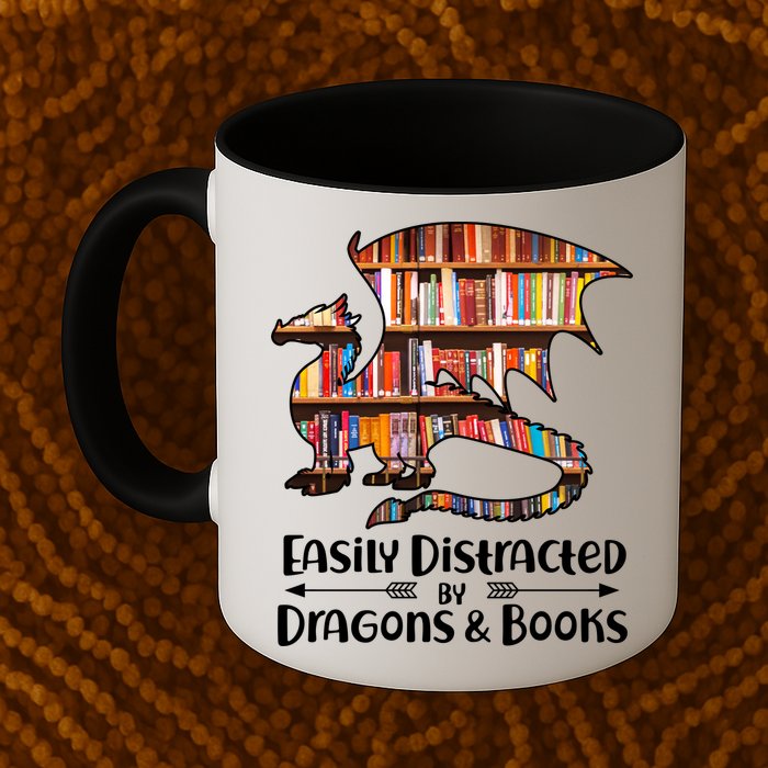 Easily Distracted By Dragons And Books Mug
