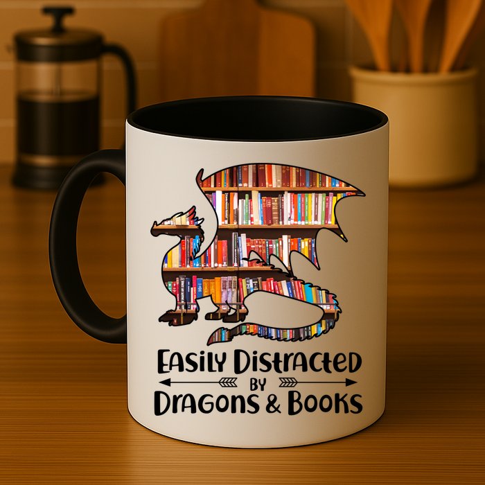 Easily Distracted By Dragons And Books Mug