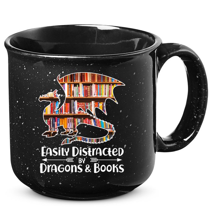 Easily Distracted By Dragons And Books 15oz Campfire Ceramic Mug