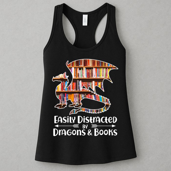 Easily Distracted By Dragons And Books Womens Tank Top