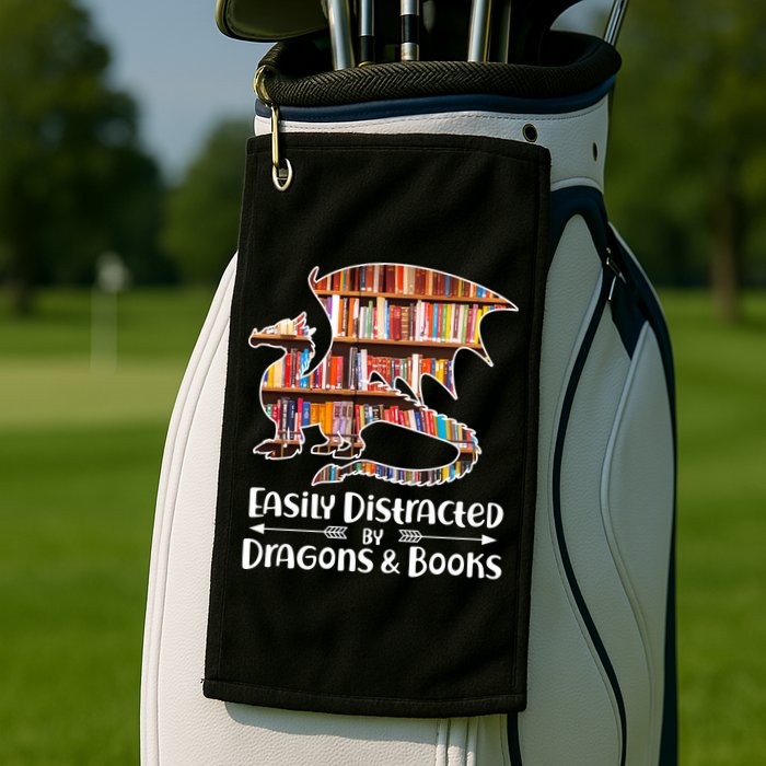 Easily Distracted By Dragons And Books Golf Towel