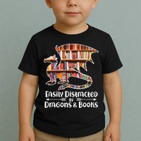 Easily Distracted By Dragons And Books Toddler T-Shirt