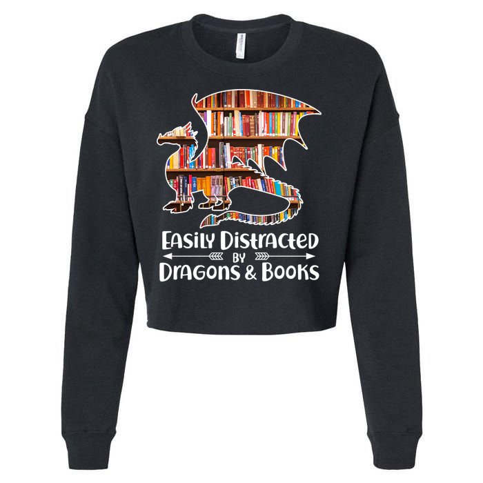 Easily Distracted By Dragons And Books Cropped Pullover Crew