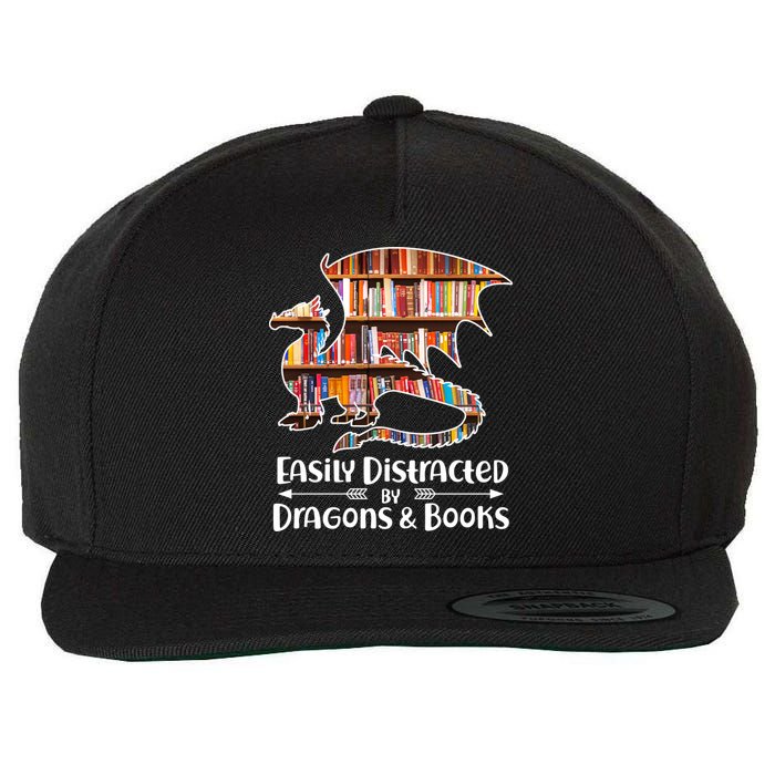 Easily Distracted By Dragons And Books Wool Snapback Cap