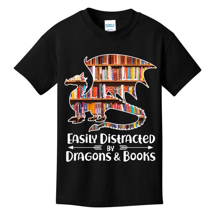 Easily Distracted By Dragons And Books Kids T-Shirt