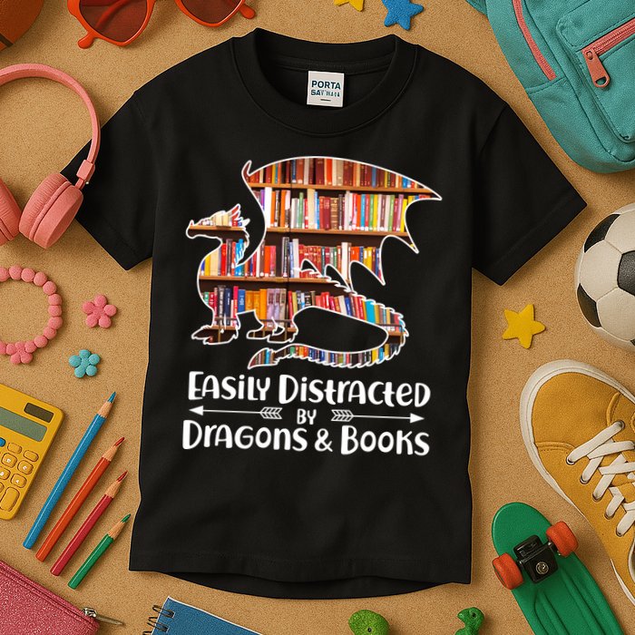 Easily Distracted By Dragons And Books Kids T-Shirt