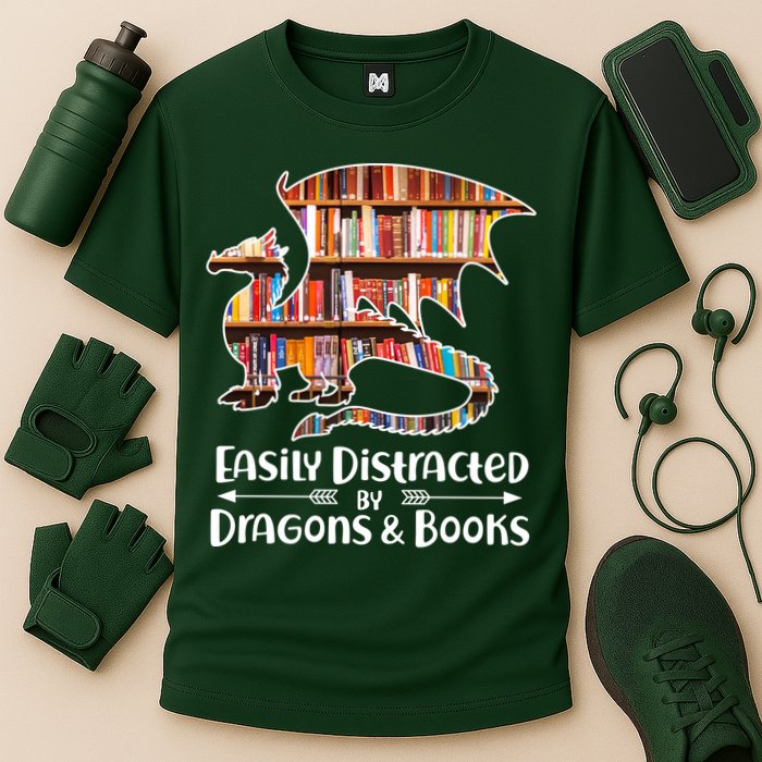 Easily Distracted By Dragons And Books Performance Shirt