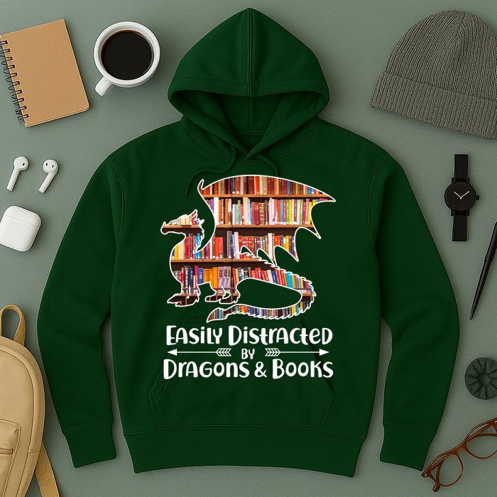 Easily Distracted By Dragons And Books Hoodie