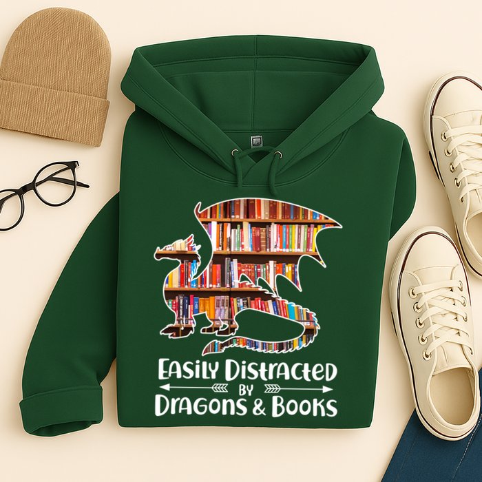 Easily Distracted By Dragons And Books Hoodie